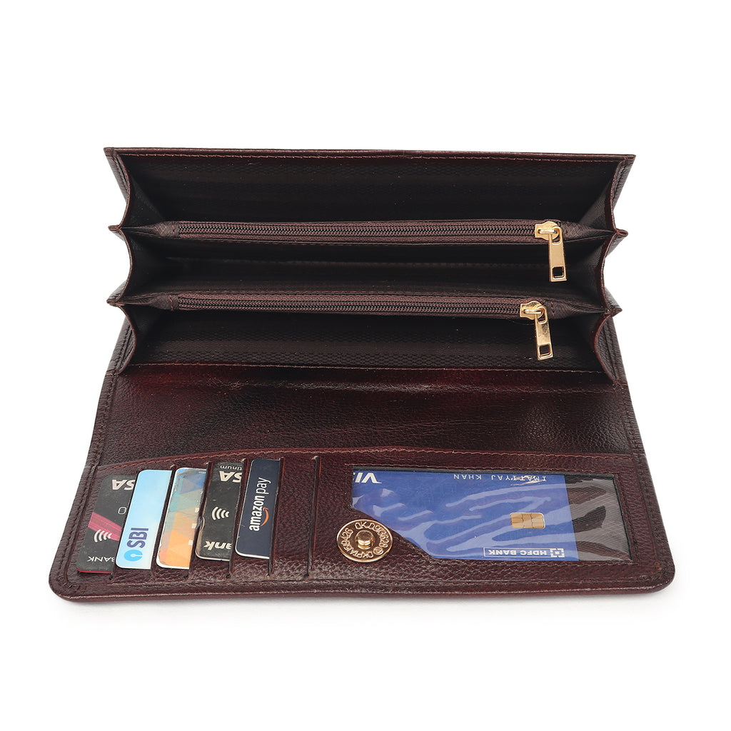 Premium Brown Leather Long Clutch Wallet