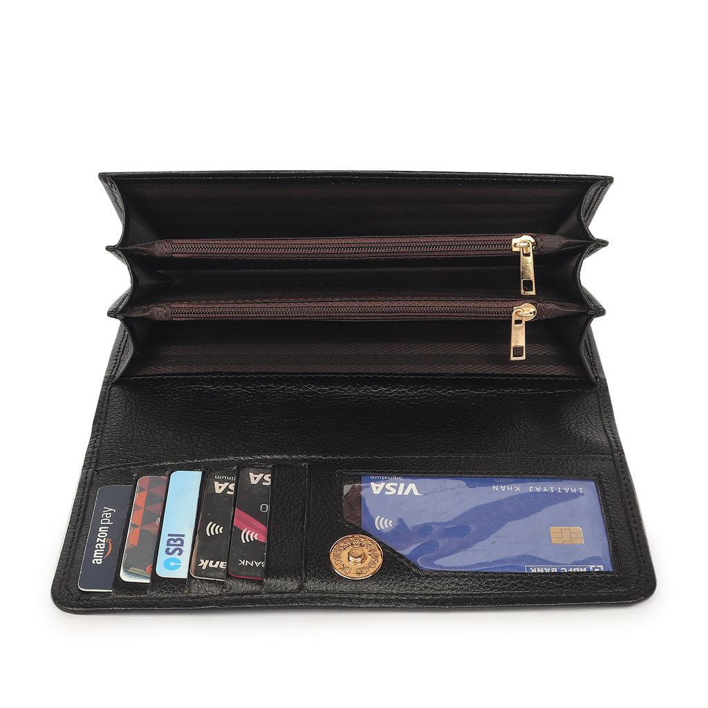 Premium Black Leather Long Clutch Wallet