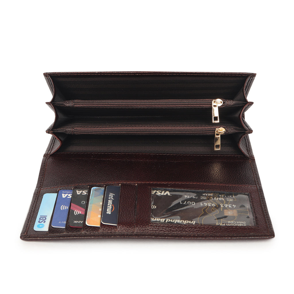 Premium Brown Leather Long Clutch Wallet