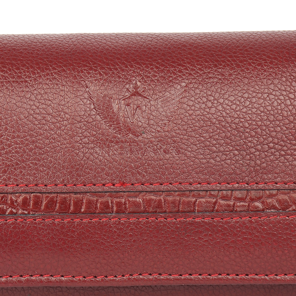 Premium Maroon Leather Long Clutch Wallet