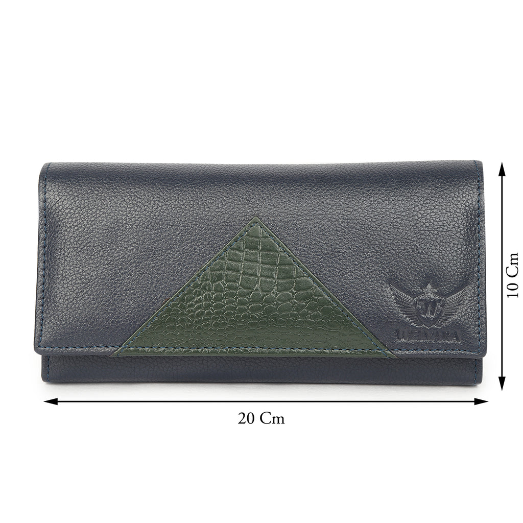 Premium Blue Leather Long Clutch Wallet