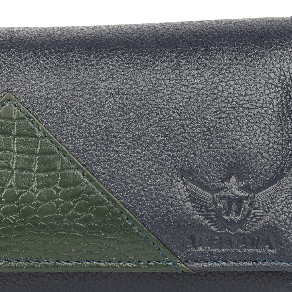 Premium Blue Leather Long Clutch Wallet