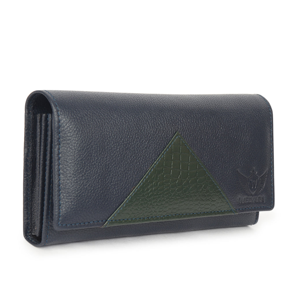 Premium Blue Leather Long Clutch Wallet
