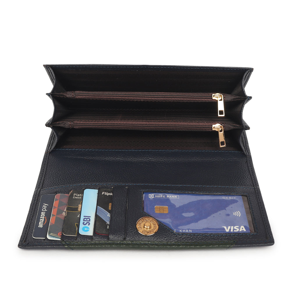 Premium Blue Leather Long Clutch Wallet