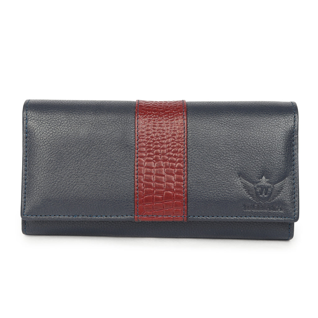 Premium Blue Leather Long Clutch Wallet