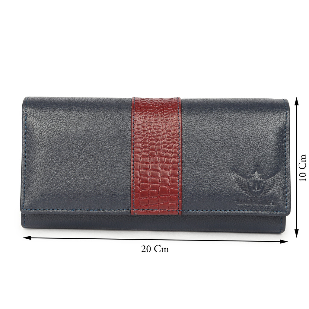 Premium Blue Leather Long Clutch Wallet