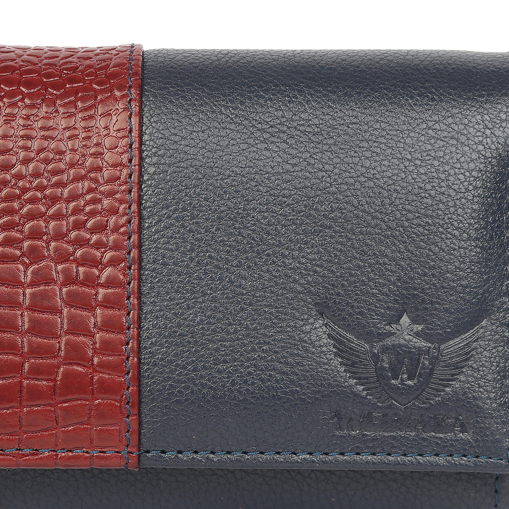 Premium Blue Leather Long Clutch Wallet