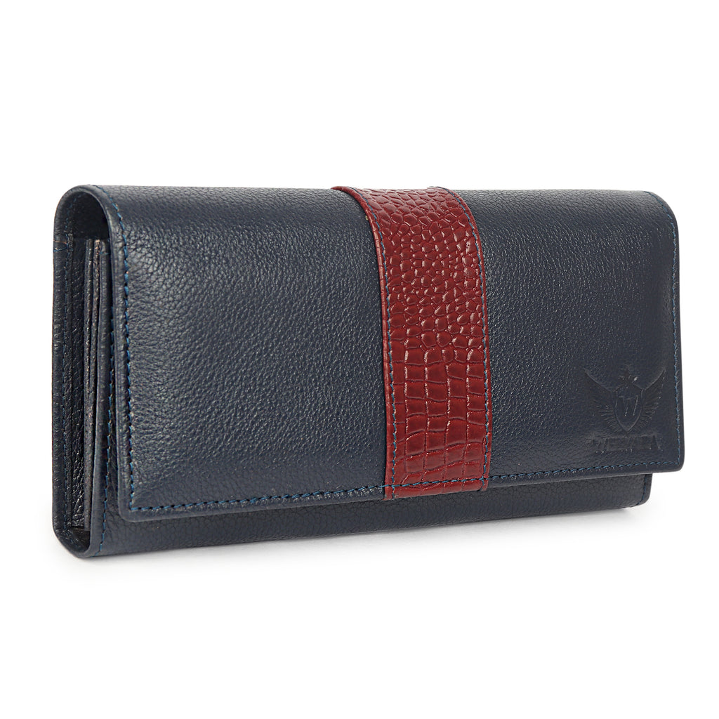 Premium Blue Leather Long Clutch Wallet