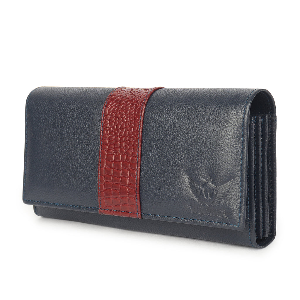 Premium Blue Leather Long Clutch Wallet