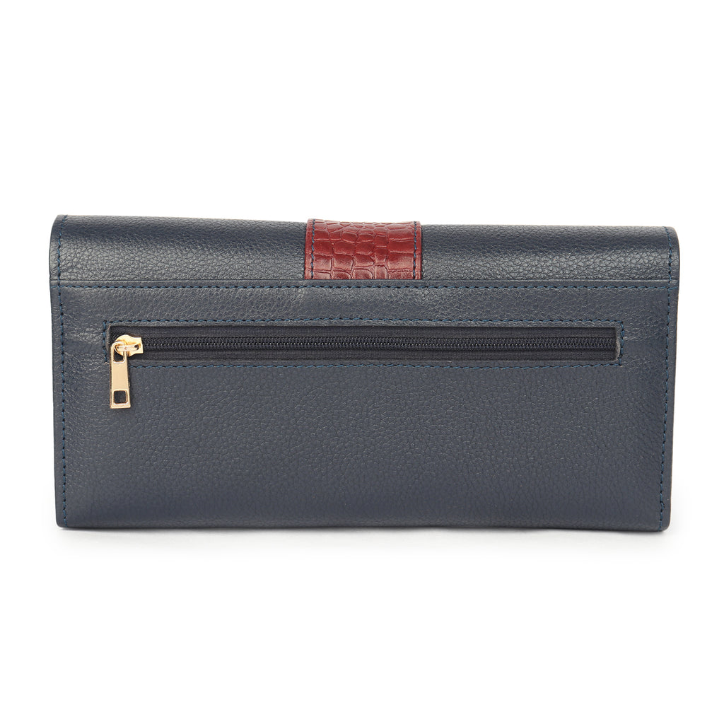 Premium Blue Leather Long Clutch Wallet