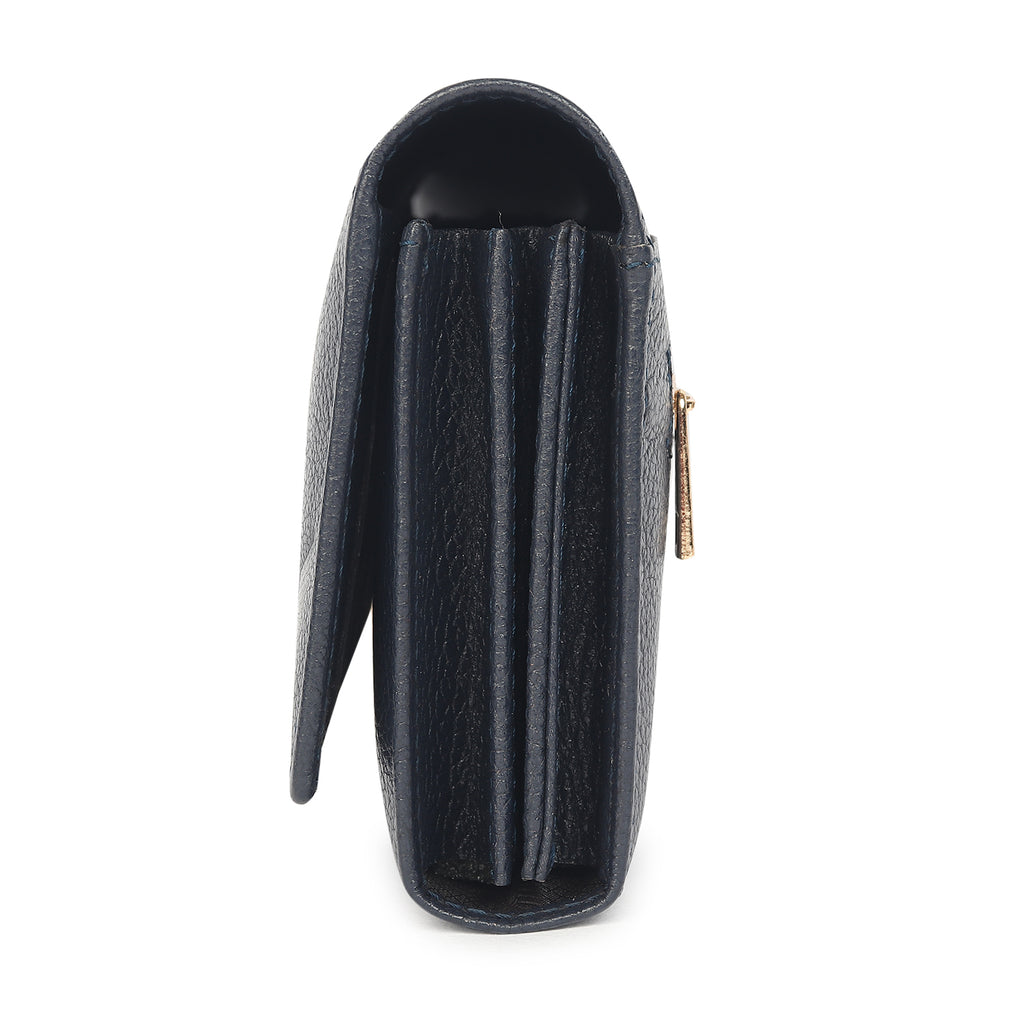 Premium Blue Leather Long Clutch Wallet