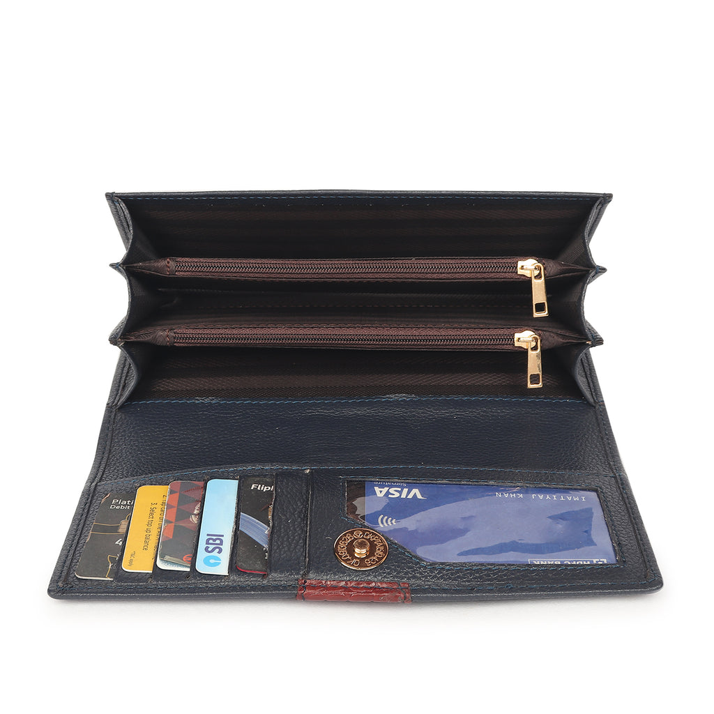 Premium Blue Leather Long Clutch Wallet