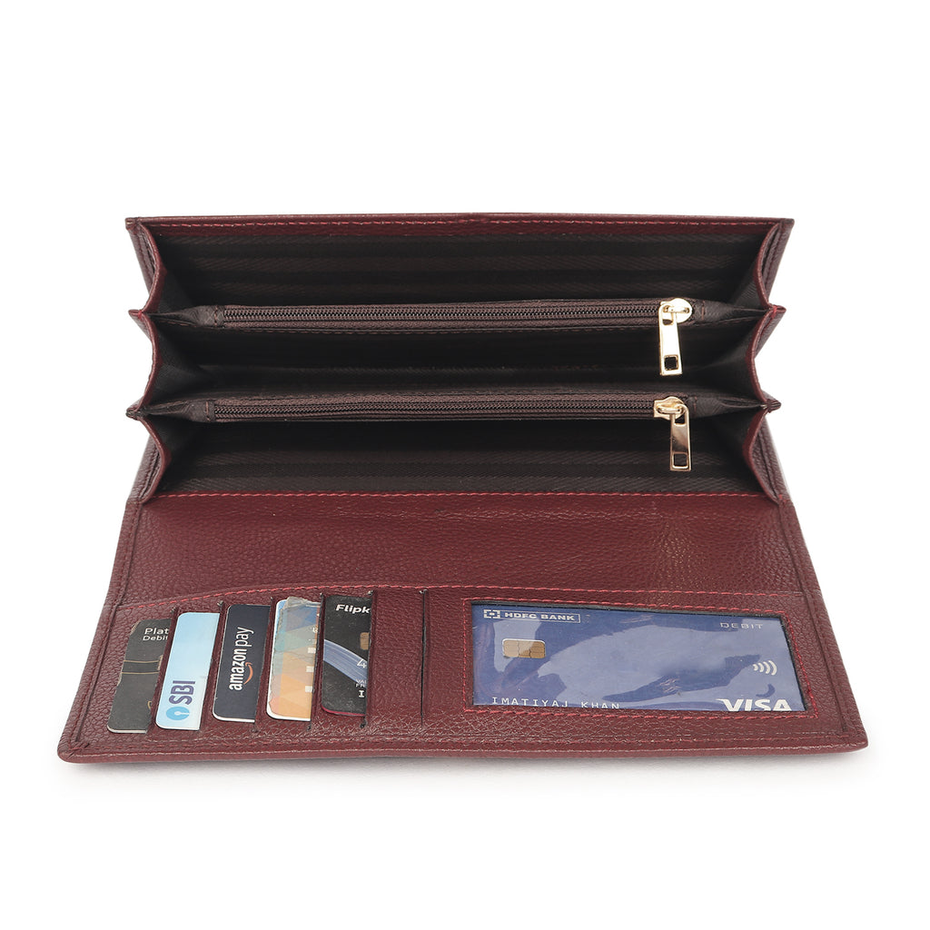 Premium Maroon Leather Long Clutch Wallet