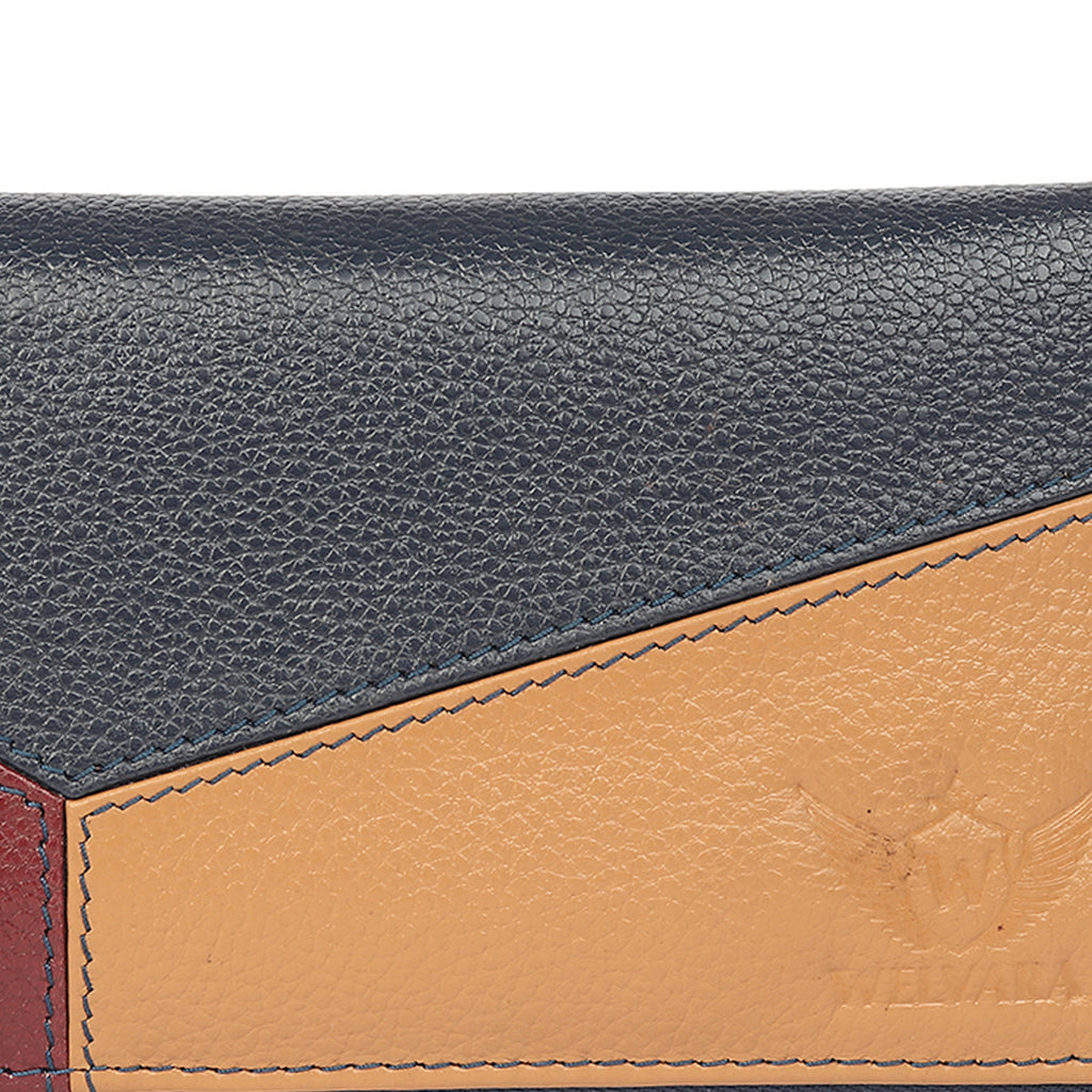 Premium Blue Leather Long Clutch Wallet