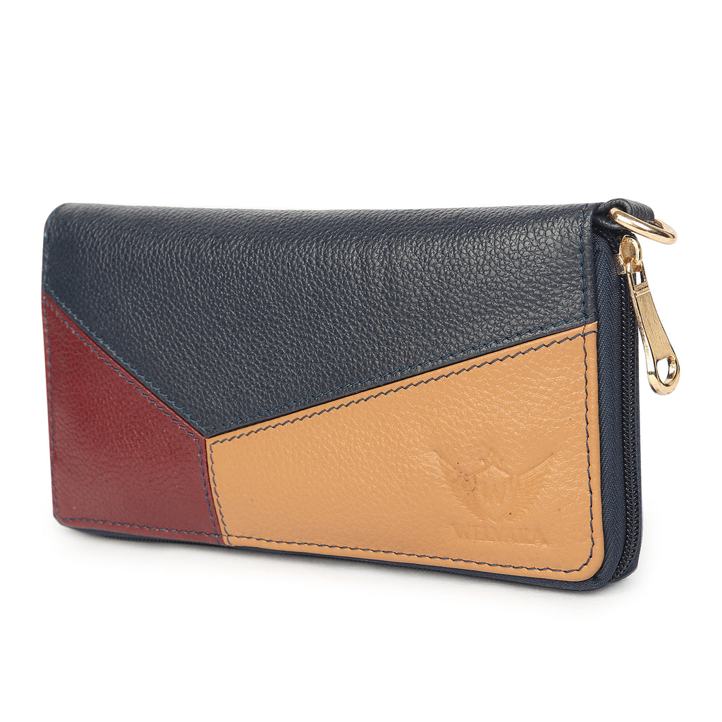 Premium Blue Leather Long Clutch Wallet