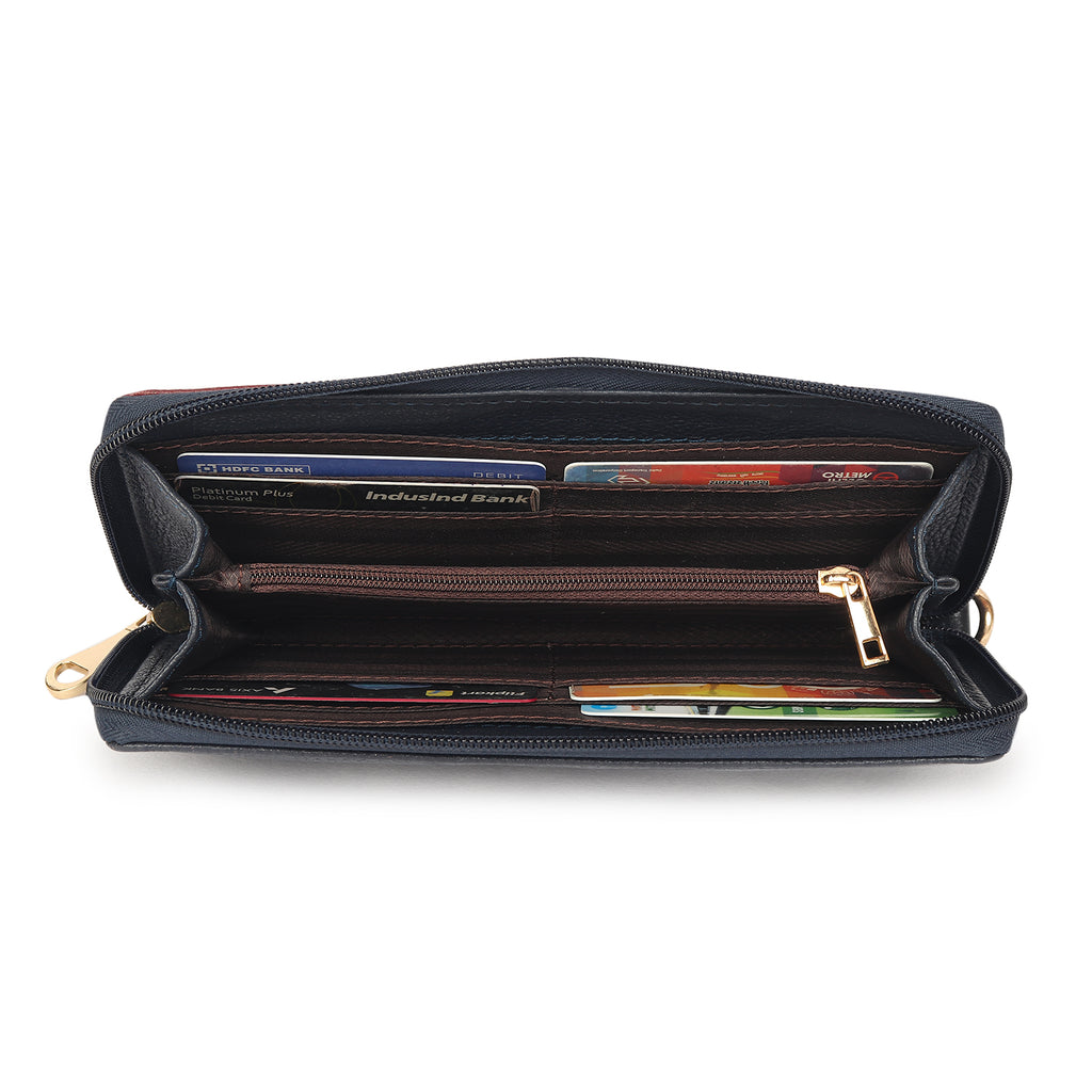 Premium Blue Leather Long Clutch Wallet