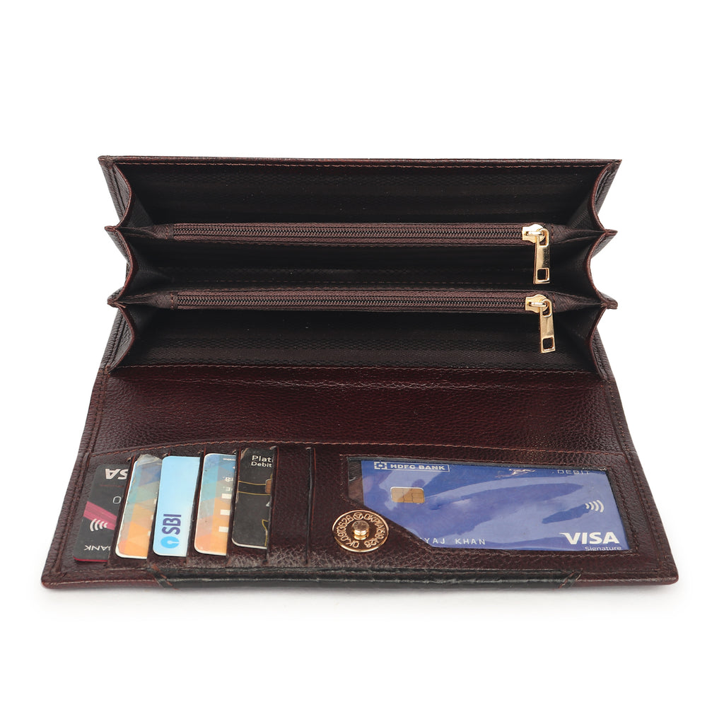 Premium Brown Leather Long Clutch Wallet