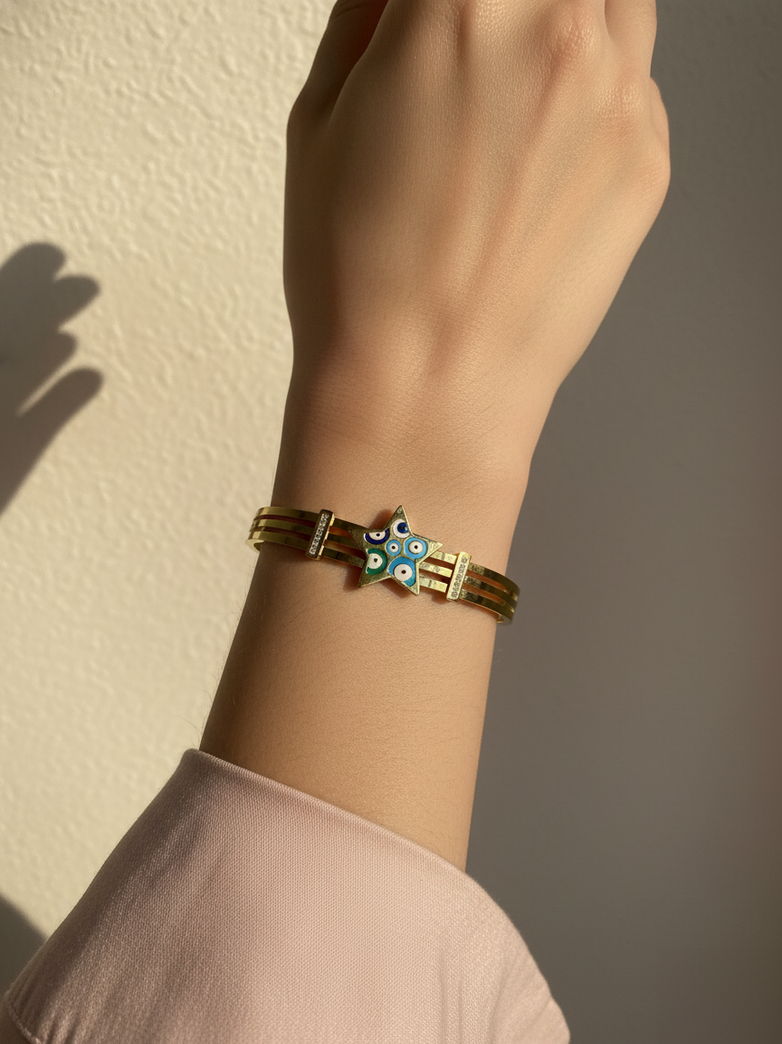 Colorful Star Evil Eye Gold Plated Fashion Bracelet for Women & Girls