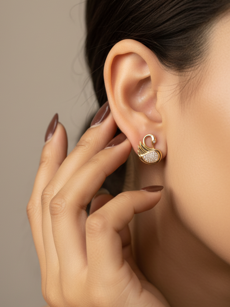 Gold-Plated CZ Swan Stud Earrings