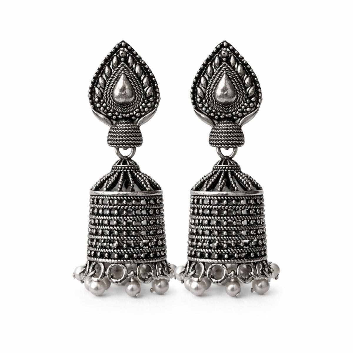 WELVARA Oxidized Silver Toned Traditional Jhumka Earrings for Women and Girls, Ethnic Alloy Drop Dangler Fashion Jewellery