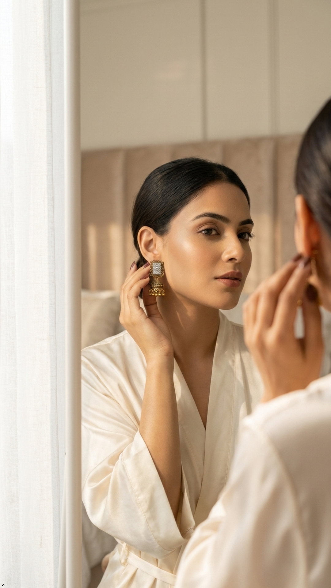 Antique Gold-Plated Square Stone Jhumka Earrings