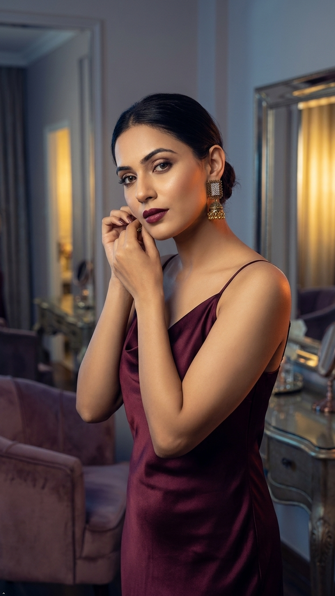 Antique Gold-Plated Square Stone Jhumka Earrings